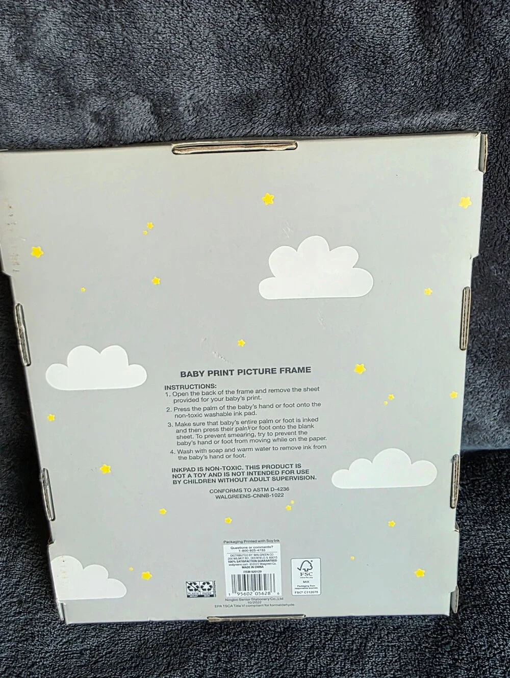 New Moon & Stars Baby Print Picture Frame Hand Foot Print & Photo Box w Ink Pad